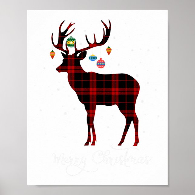 Póster Feliz Navidad Reindeer Red Plaid Snowflake Familia (Frente)