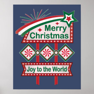 Póster Feliz Navidad Retro Marquee - Alegría al mundo
