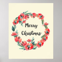 Feliz Navidad Rojo Floral Agua Wreath
