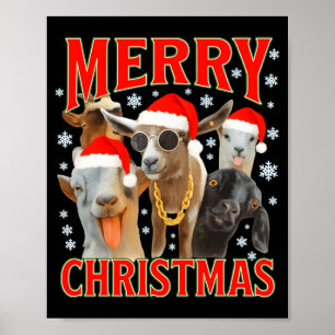 Póster Feliz Navidad Santa Cabra Divertida Navidad Cabras