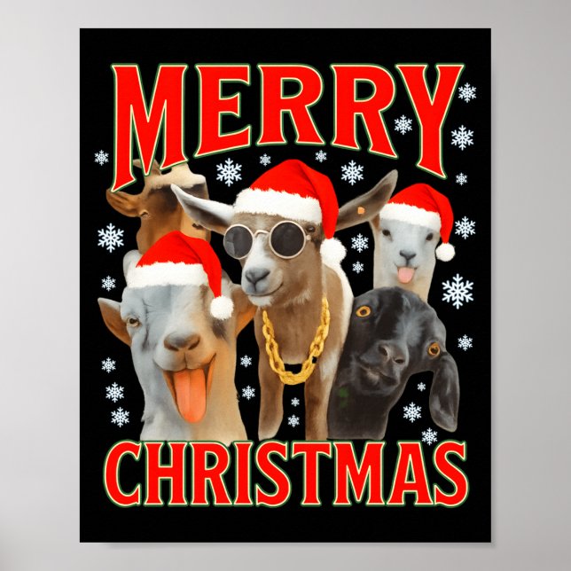Póster Feliz Navidad Santa Cabra Divertida Navidad Cabras (Frente)