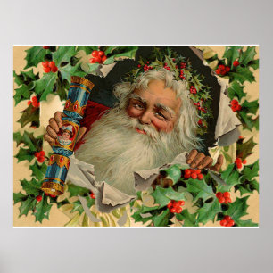 Póster Feliz Navidad Santa Claus Antiguo clásico