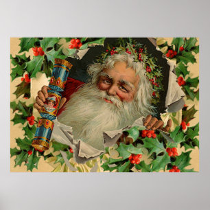 Póster Feliz Navidad Santa Claus Clásico antiguo