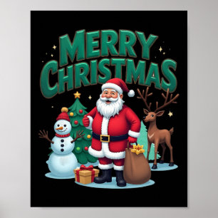 Póster Feliz Navidad Santa Claus Nochebuena reno de Snowm