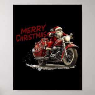 Póster Feliz Navidad Santa Montando En Una Motocicleta An