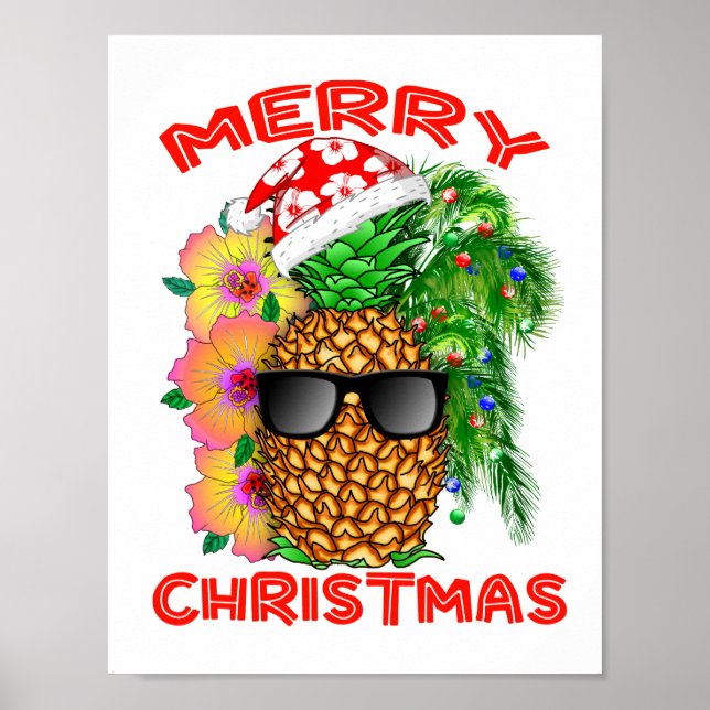 Póster Feliz Navidad Santa Pineapple (Frente)