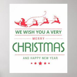 Póster Feliz Navidad Santa Reindeer   Vacaciones