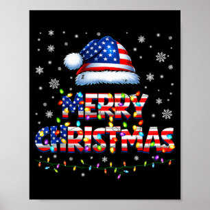 Póster Feliz Navidad Santa Sombrero Pjs Pijamas Us Bander