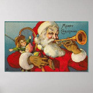 Póster Feliz Navidad Santa y Juguetes