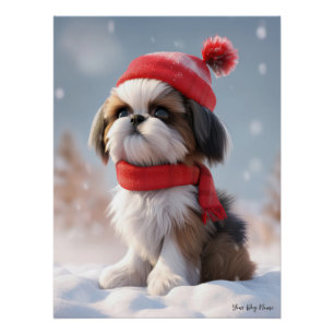 Póster Feliz Navidad, Shih Tzu Dog Puppy 01 - Feliz Chr