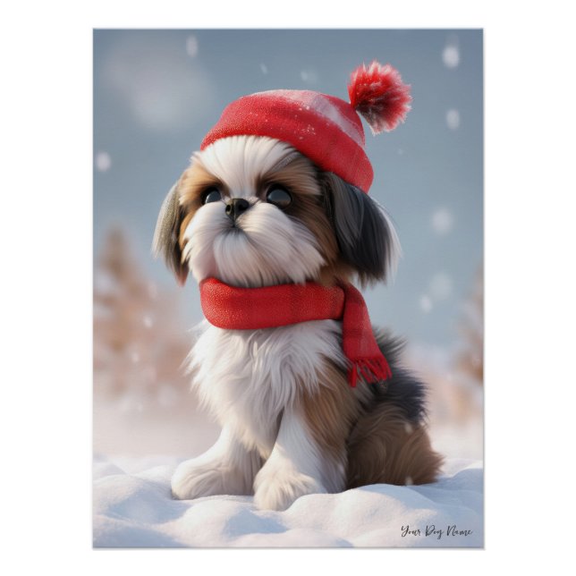 Póster Feliz Navidad, Shih Tzu Dog Puppy 01 - Feliz Chr (Anverso)