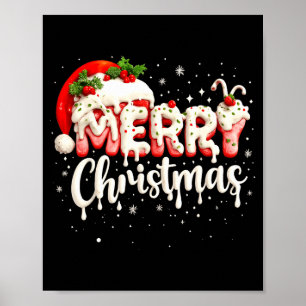 Póster Feliz Navidad Sombrero de Santa Navidad Familia Pi