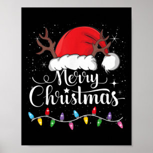 Póster Feliz Navidad Sombrero Rojo de Santa Reno Navidad
