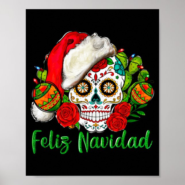 Póster Feliz Navidad Sugar Skull Mexican Christmas  (Frente)