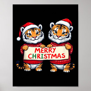 Póster Feliz Navidad Tigres de Santa Sombreros Top