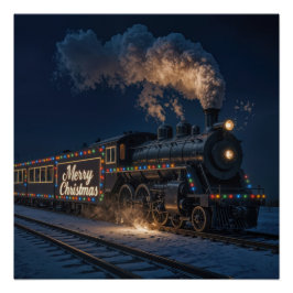 Póster Feliz Navidad Tren Antiguo en la Nieve
