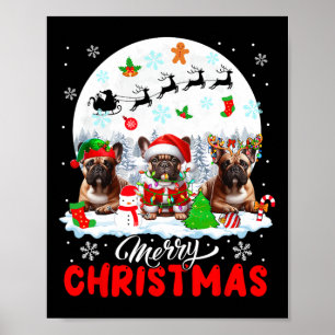 Póster Feliz Navidad tres renos de Santa Elf Francés Bu