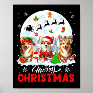 Póster Feliz Navidad Tres Reyes de Santa Elf Corgis Ow