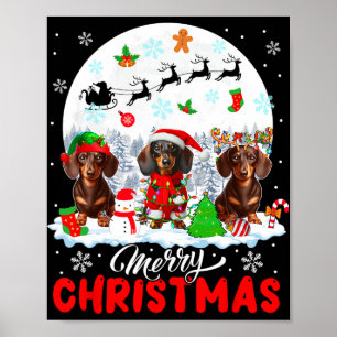 Póster Feliz Navidad Tres Reyes de Santa Elf Dachshund