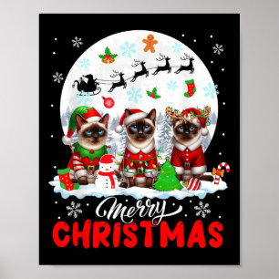 Póster Feliz Navidad Tres Santa Elfo Reno Siamés C