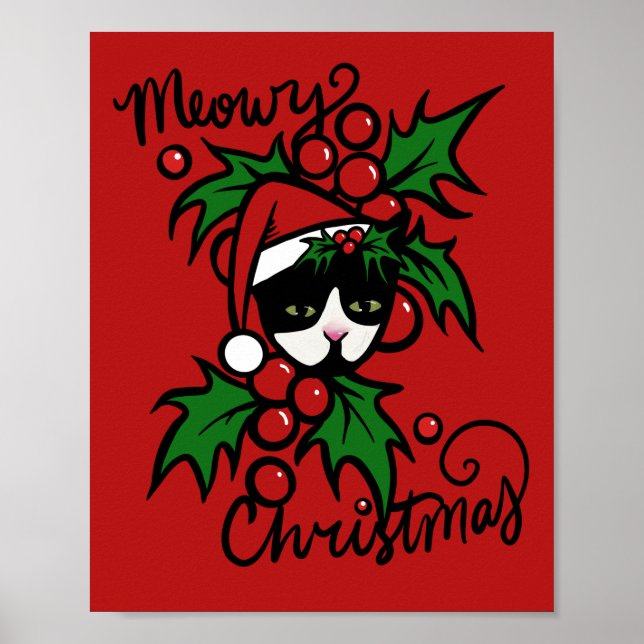Póster Feliz Navidad Tuxedo Cat (Frente)