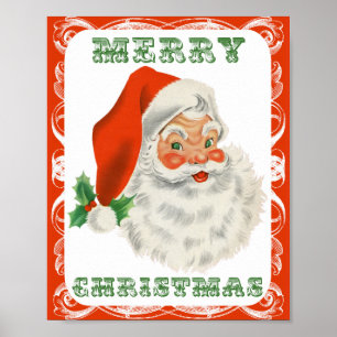Póster Feliz Navidad Vintage Retro Santa Claus