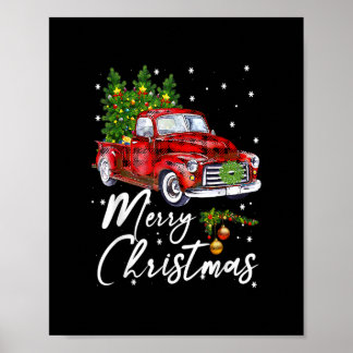 Póster Feliz Navidad Vintage Wagon Red Truck Tree Pajam
