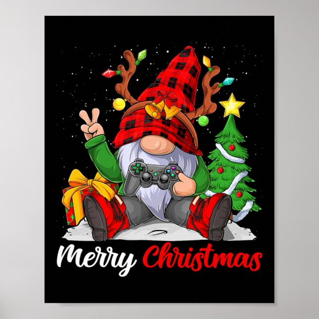 Póster Feliz Navidad Xmas Gamer Gnome Videojuego Chicos K (Frente)