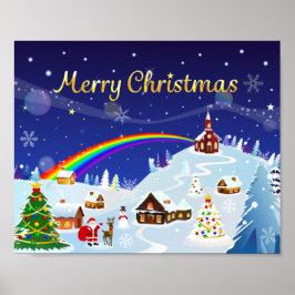 Póster Feliz Navidad y arcoiris Santa