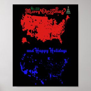 Póster Feliz Navidad Y Felices Fiestas Mapa Estadounidens