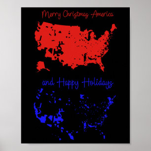 Póster Feliz Navidad Y Felices Fiestas Mapa Estadounidens