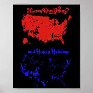 Póster Feliz Navidad Y Felices Fiestas Mapa Estadounidens