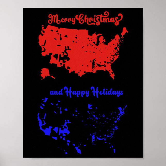 Póster Feliz Navidad Y Felices Fiestas Mapa Estadounidens (Frente)