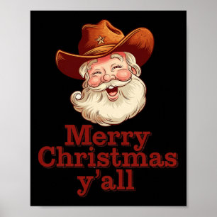 Póster Feliz Navidad y todos Cowboy Santa Western Country