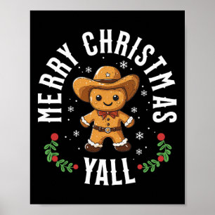 Póster Feliz Navidad Yall Gingerbread Cowboy Howdy West