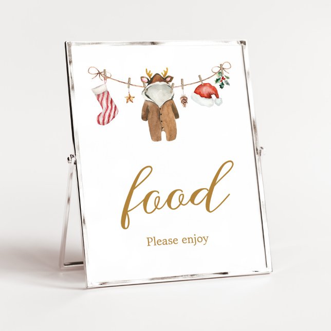 Póster Feliz Navidades Ropa Comida Baby Shower (Merry Little Clothes Baby Shower Food Sign)