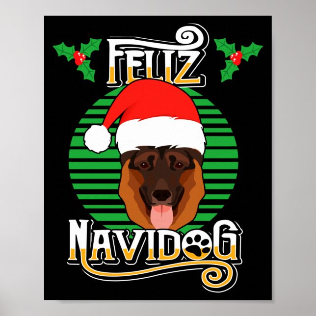 Póster Feliz Navidog German Shepherd Dog Holiday Merry Ch (Frente)