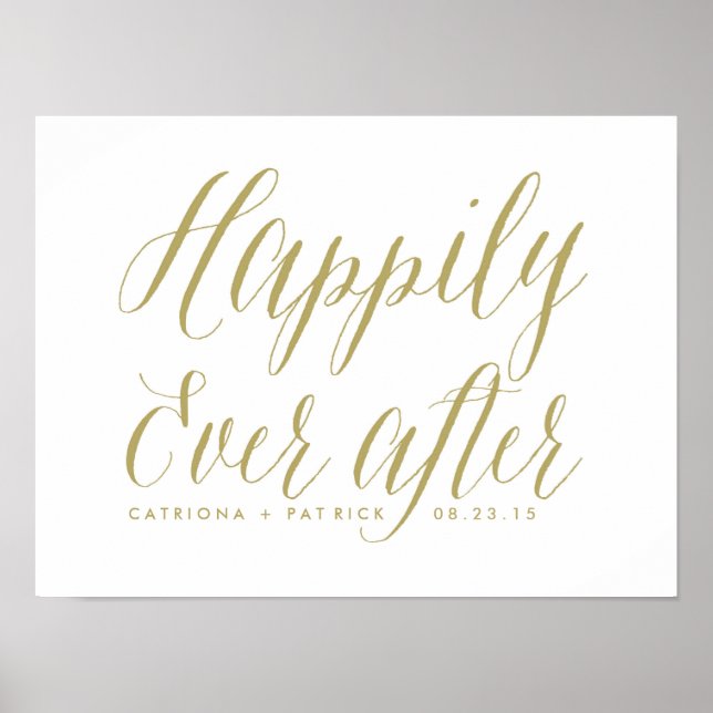 Póster Feliz Nunca Después De Un Poster Boda | Oro (Frente)