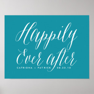 Póster Feliz Nunca Después De Un Poster Boda VERDE AZUL