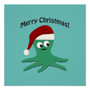 Póster Feliz octopo navideño