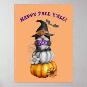 Póster Feliz Otoño para Todos Acuarela Gnomos de Otoño