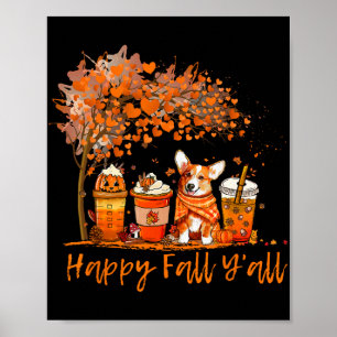 Póster Feliz Otoño Para Todos Corgi de Otoño Halloween Ca