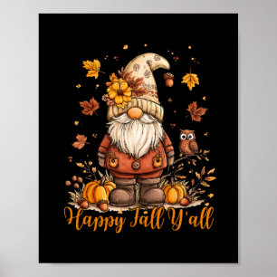 Póster Feliz Otoño Para Todos Gnomos Calabaza Acción de G