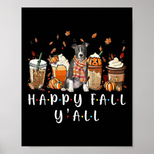 Póster Feliz Otoño Para Todos Pitbull Perro Café Calabaza
