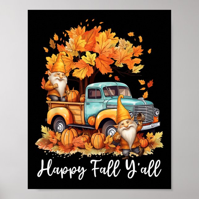 Póster Feliz otoño todos Gnome Calabaza Día de Acción de  (Frente)