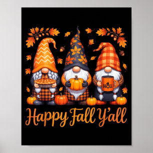 Póster Feliz Otoño Todos Gnomo Acción de Gracias de Otoño