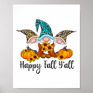 Póster Feliz otoño y todos los gannome Leopard Pumpkin Fu