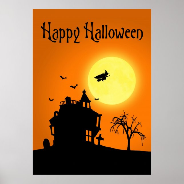 Póster Feliz paisaje de la silueta de Halloween (Frente)