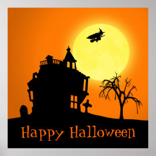Póster Feliz paisaje de la silueta de Halloween