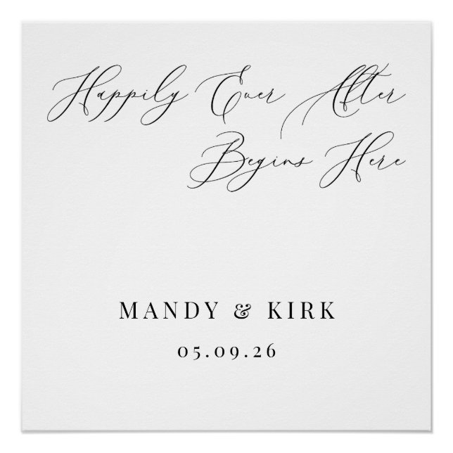 Póster Feliz Para Siempre Comienza Aquí Fondo de Boda (Anverso)